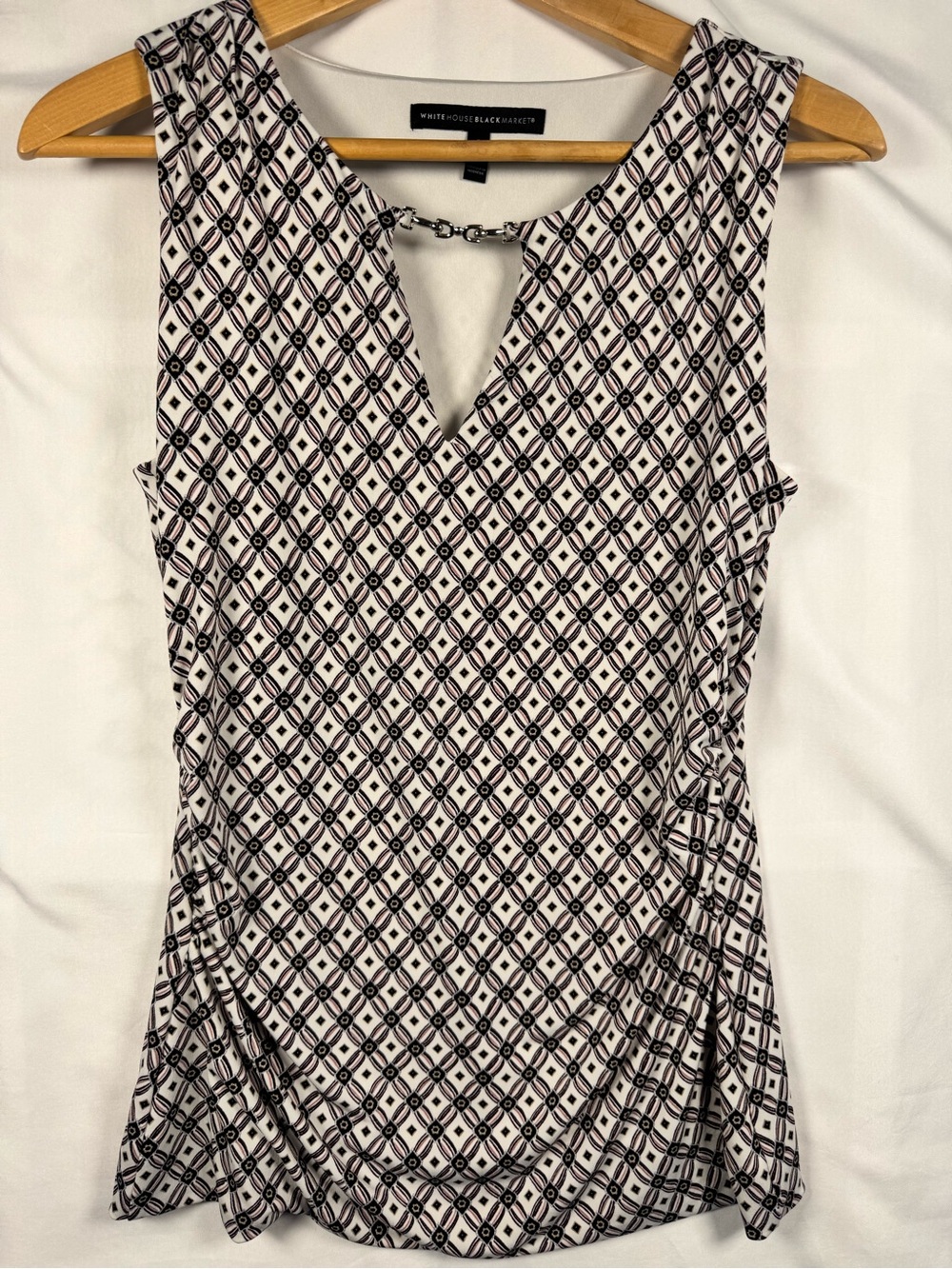 White House Black Market Black & White Geometric Chain-Back Sleeveless Tank